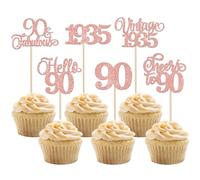 Xsstarmi 24 Pack Vintage 1935 Cupcake Toppers Rose Gold Hello 90 Fabulous Ninty Cupcake Picks Cheers to 90 Years Birthday Cake Decorations for Happy 90th Birthday Anniversary Party Supplies