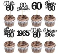 Xsstarmi 24 Pack Vintage 1965 Cupcake Toppers Glitter Black Hello 60 Fabulous Sixty Cupcake Picks Cheers to 60 Years Birthday Cake Decorations for Happy 60th Birthday Anniversary Party Supplies