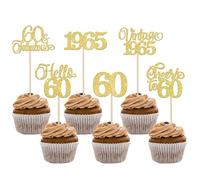 Xsstarmi 24 Pack Vintage 1965 Cupcake Toppers Glitter Gold Hello 60 Fabulous Sixty Cupcake Picks Cheers to 60 Years Birthday Cake Decorations for Happy 60th Birthday Anniversary Party Supplies