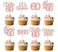 Xsstarmi 24 Pack Vintage 1965 Cupcake Toppers Rose Gold Hello 60 Fabulous Sixty Cupcake Picks Cheers to 60 Years Birthday Cake Decorations for Happy 60th Birthday Anniversary Party Supplies