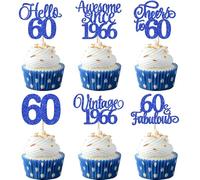 Xsstarmi 24 Pack Vintage 1966 Cupcake Toppers Glitter Blue Hello 60 Fabulous Sixty Cupcake Picks Cheers to 60 Years Birthday Cake Decorations for Happy 60th Birthday Anniversary Party Supplies