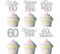 Xsstarmi 24 Pack Vintage 1966 Cupcake Toppers Glitter Silver Hello 60 Fabulous Sixty Cupcake Picks Cheers to 60 Years Birthday Cake Decorations for Happy 60th Birthday Anniversary Party Supplies