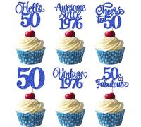 Xsstarmi 24 Pack Vintage 1976 Cupcake Toppers Glitter Blue Hello 50 Fabulous Fifty Cupcake Picks Cheers to 50 Years Birthday Cake Decorations for Happy 50th Birthday Anniversary Party Supplies