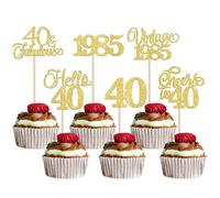 Xsstarmi 24 Pack Vintage 1985 Cupcake Toppers Glitter Gold Hello 40 Fabulous Forty Cupcake Picks Cheers to 40 Years Birthday Cake Decorations for Happy 40th Birthday Anniversary Party Supplies
