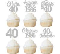 Xsstarmi 24 Pack Vintage 1986 Cupcake Toppers Glitter Silver Hello 40 Fabulous Forty Cupcake Picks Cheers to 40 Years Birthday Cake Decorations for Happy 40th Birthday Anniversary Party Supplies