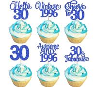 Xsstarmi 24 Pack Vintage 1996 Cupcake Toppers Glitter Blue Hello 30 Fabulous Thirty Cupcake Picks Cheers to 30 Years Birthday Cake Decorations for Happy 30th Birthday Anniversary Party Supplies