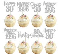 Xsstarmi 24 Pack Vintage 1996 Cupcake Toppers Glitter Cheers to 30 Years 30 Fabulous Thirty Birthday Cupcake Picks for Happy 30th Birthday Wedding Anniversary Party Cake Decorations Silver