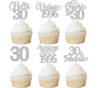 Xsstarmi 24 Pack Vintage 1996 Cupcake Toppers Glitter Silver Hello 30 Fabulous Thirty Cupcake Picks Cheers to 30 Years Birthday Cake Decorations for Happy 30th Birthday Anniversary Party Supplies
