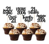 Xsstarmi 24 Pack Vintage 2004 Cupcake Toppers Black Glitter Happy 21st Birthday Cheers to 21 Twenty one Legal 21 Fabulous Cupcake Picks for 21st Birthday Wedding Anniversary Party Cake Decorations