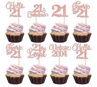 Xsstarmi 24 Pack Vintage 2004 Cupcake Toppers Rose Gold Glitter Twenty One Legend 21 Cupcake Picks Hello 21 Cheers to 21 Years Cake Decorations for Happy 21st Birthday Anniversary Party Supplies
