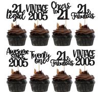 Xsstarmi 24 Pack Vintage 2005 Cupcake Toppers Black Glitter Happy 21st Birthday Cheers to 21 Twenty one Legal 21 Fabulous Cupcake Picks for 21st Birthday Wedding Anniversary Party Cake Decorations