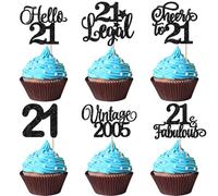 Xsstarmi 24 Pack Vintage 2005 Cupcake Toppers Glitter Black Twenty One Legend 21 Cupcake Picks Cheers to 21 Years Cake Decorations for Happy 21st Birthday Anniversary Party Supplies