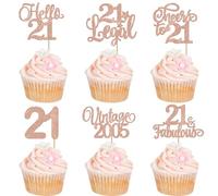 Xsstarmi 24 Pack Vintage 2005 Cupcake Toppers Rose Gold Glitter Twenty One Legend 21 Cupcake Picks Cheers to 21 Years Cake Decorations for Happy 21st Birthday Anniversary Party Supplies