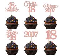 Xsstarmi 24 Pack Vintage 2007 Cupcake Toppers Rose Gold Hello 18 Fabulous Eighteen Cupcake Picks Cheers to 18 Years Birthday Cake Decorations for Happy 18th Birthday Anniversary Party Supplies