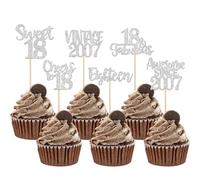 Xsstarmi 24 Pack Vintage 2007 Cupcake Toppers Sweet 18th Birthday Cake Decorations Eighteen 18 Fabulous Cupcake Picks Cheers to 18 Years Old Birthday Wedding Anniversary Party Decorations Silver