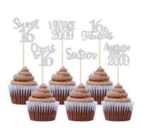 Xsstarmi 24 Pack Vintage 2008 Cupcake Toppers Sweet 16th Birthday Cake Decorations Sixteen 16 Fabulous Cupcake Picks Cheers to 16 Years Old Birthday Wedding Anniversary Party Decorations Silver
