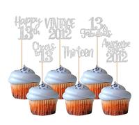Xsstarmi 24 Pack Vintage 2012 Cupcake Toppers Sweet 13th Birthday Cake Decorations Thirteen 13 Fabulous Cupcake Picks Cheers to 13 Years Old Birthday Wedding Anniversary Party Decorations Silver