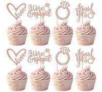 Xsstarmi 24 Pack We're Engaged Cupcake Toppers Glitter Diamond Ring Love Sweet Heart Cupcake Picks She Said Yes Cake Decorations for Wedding Engagement Bridal Shower Party Supplies Rose Gold