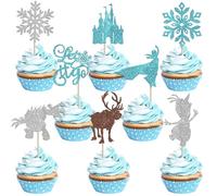 Xsstarmi 24 Pack Winter Frozen Cupcake Toppers Glitter Snowflake Ice Queen Elk Cupcake Picks for Winter Wonderland Theme Baby Shower Kids Birthday Christmas Party Cake Decorations Supplies