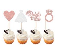 Xsstarmi 24 PCS Bride to Be Cupcake Toppers Glitter Heart Diamond Ring Bride Dress Bridal Shower Cupcake Picks Wedding Engagement Bachelorette Hen Party Cake Decorations Supplies Rose Gold