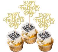 Xsstarmi 24 PCS Happy Father's Day Cupcake Toppers Glitter Love Daddy Best Father Super Dad Cupcake Picks for Happy Father's Day Dad Birthday Party Cake Decorations Supplies Gold
