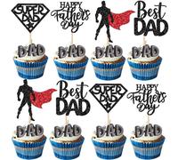 Xsstarmi 24 PCS Happy Father's Day Cupcake Toppers Glitter Superhero Father Best Dad Super Dad Cupcake Picks for Happy Father's Day Birthday Party Cake Decorations Supplies Black…