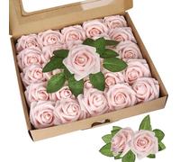 Xsstarmi 25 Pack Artificial Flowers Cake Topper Decoration with Box Foam Flower Rose Cake Pick Decorations for Birthday Wedding Anniversary Party DIY Cake Decorations Light Pink