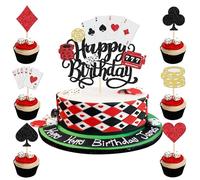Xsstarmi 25 Pack Casino Poker Theme Happy Birthday Cake Topper Glitter Poker Game Chips Player Cake Pick Las Vegas Casino Cake Decorations for Las Vegas Casino Night Theme Birthday Party Supplies