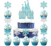 Xsstarmi 25 Pack Frozen Castle Cake Topper Decorations Set Blue Glitter Snowflakes Ice Castle Cake Pick for Winter Frozen Theme Baby Shower Kids Birthday Party Cake Decorations Supplies