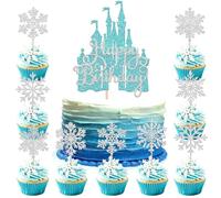 Xsstarmi 25 Pack Frozen Castle Cake Topper Decorations Set Silver Glitter Snowflakes Ice Castle Cake Pick for Winter Frozen Theme Baby Shower Kids Birthday Party Cake Decorations Supplies