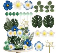 Xsstarmi 25 Pack Hawaii Aloha Theme Cake Decoration with Balloons Palm Leaves Hibiscus Cake Pick for Summer Hawaiian Theme Wedding Birthday Party Cake Decorations Supplies