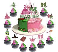 Xsstarmi 25 Pack Princess Witch Happy Birthday Cake Topper Magic Academy Pink Green Cake Cupcake Pick for Magic Witch Wizard Halloween Baby Shower Birthday Party Cake Decorations Supplies