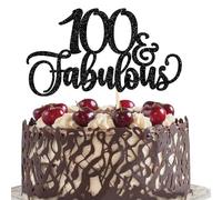 Xsstarmi 3 Pack 100 & Fabulous Cake Topper Glitter Hello 100 Fabulous Cheers to 100 Years Cake Pick Happy 100th Birthday Cake Decorations for 100th Birthday Wedding Anniversary Party Supplies Black