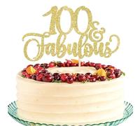 Xsstarmi 3 Pack 100 & Fabulous Cake Topper Gold Glitter Happy 100th Birthday Cake Pick Hello 100 Fabulous Cheers to 100 Years Cake Decorations for 100th Birthday Wedding Anniversary Party Supplies