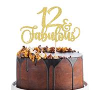 Xsstarmi 3 Pack 12 & Fabulous Cake Topper Gold Glitter Happy 12th Birthday Cake Pick Hello 12 Fabulous Cheers to 12 Years Cake Decorations for 12th Birthday Wedding Anniversary Party Supplies