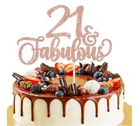 Xsstarmi 3 Pack 21 & Fabulous Cake Topper Glitter Hello 21 Fabulous Cheers to 21 Years Cake Pick Happy 21st Birthday Cake Decorations for 21st Birthday Wedding Anniversary Party Supplies Rose Gold