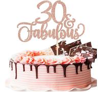 Xsstarmi 3 Pack 30 & Fabulous Cake Topper Glitter Hello 30 Fabulous Cheers to 30 Years Cake Pick Happy 30th Birthday Cake Decorations for 30th Birthday Wedding Anniversary Party Supplies Rose Gold