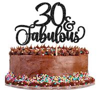 Xsstarmi 3 Pack 30 & Fabulous Cake Topper Glitter Hello 30 Fabulous Cheers to 30 Years Cake Pick Happy 30th Birthday Cake Decorations for 30th Birthday Wedding Anniversary Party Supplies Black
