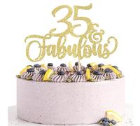 Xsstarmi 3 Pack 35 & Fabulous Cake Topper Gold Glitter Happy 35th Birthday Cake Pick Hello 35 Fabulous Cheers to 35 Years Cake Decorations for 35th Birthday Wedding Anniversary Party Supplies