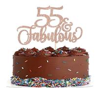 Xsstarmi 3 Pack 55 & Fabulous Cake Topper Glitter Hello 55 Fabulous Cheers to 55 Years Cake Pick Happy 55th Birthday Cake Decorations for 55th Birthday Wedding Anniversary Party Supplies Rose Gold