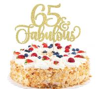 Xsstarmi 3 Pack 65 & Fabulous Cake Topper Happy 65th Birthday Cake Pick Hello 65 Fabulous Cheers to 65 Years Cake Decorations for 65th Birthday Wedding Anniversary Party Supplies Sparkling Gold