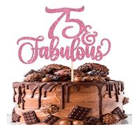 Xsstarmi 3 Pack 75 & Fabulous Cake Topper Glitter Happy 75th Birthday Cake Pick Hello 75 Fabulous Cheers to 75 Years Cake Decorations for 75th Birthday Wedding Anniversary Party Supplies Pink