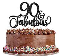 Xsstarmi 3 Pack 90 & Fabulous Cake Topper Glitter Hello 90 Fabulous Cheers to 90 Years Cake Pick Happy 90th Birthday Cake Decorations for 90th Birthday Wedding Anniversary Party Supplies Black