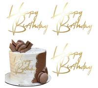 Xsstarmi 3 Pack Acrylic Happy Birthday Cake Topper Gold Artistic Fonts Happy Birthday Sign Cake Pick for Men Women Boys Girls Birthday Party Cake Decorations Supplies