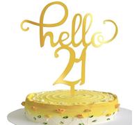Xsstarmi 3 Pack Hello 21 Cake Topper Gold Mirrored Acrylic Cake Pick Cheers to 21 Years Cake Decorations for Happy 21st Birthday Anniversary Celebrations Party Cake Decorations Supplies