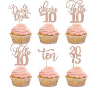 Xsstarmi 30 Pack 10th Birthday Cupcake Toppers Glitter Double Digits Since 2015 Hello 10 Ten Cheers to 10 Years Cupcake Picks for 10th Birthday Party Cake Decorations Supplies Rose Gold