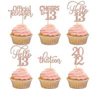 Xsstarmi 30 Pack 13th Birthday Cupcake Toppers Glitter Since 2012 Hello 13 Thirteen Official Teenager Cheers to 13 Years Cupcake Picks for 13th Birthday Party Cake Decorations Supplies Rose Gold