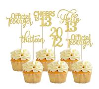 Xsstarmi 30 Pack 13th Birthday Cupcake Toppers Glitter Since 2012 Hello 13 Thirteen Official Teenager Cheers to 13 Years Old Birthday Cupcake Picks for 13th Birthday Party Cake Decorations Gold