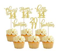 Xsstarmi 30 Pack 14th Birthday Cupcake Toppers Glitter Since 2011 Hello 14 Fourteen Cheers to 14 Cupcake Picks for 14th Birthday Party Cake Decorations Gold
