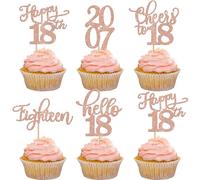 Xsstarmi 30 Pack 18th Birthday Cupcake Toppers Glitter Since 2007 Happy 18th Eighteen Cheers to 18 Years Birthday Cupcake Picks for 18th Birthday Party Cake Decorations Supplies Rose Gold